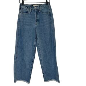 NEW Happy X Nature by Kate Hudson High Rise Crop Wide Leg Cotton Raw Hem 26